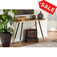 Baxton Studio RS1210-W-Console Lauro Modern and Contemporary Walnut Wood Finished and Two-Tone Gold and Black Metal Console Table